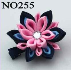 3" layered kanzashi flower hair clips