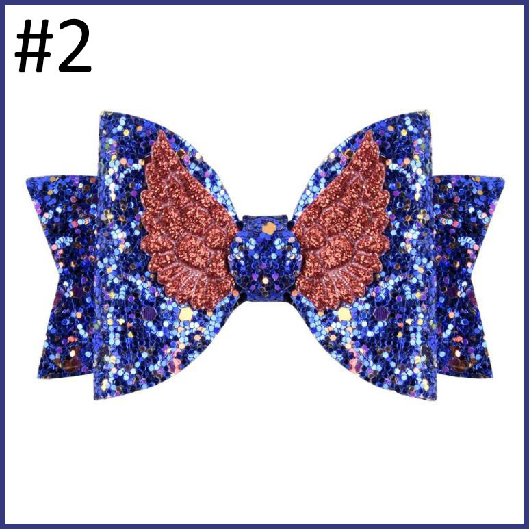 New 3.5 Inch Glitter Princess Hair Bows Cute Sequin Angel Wings