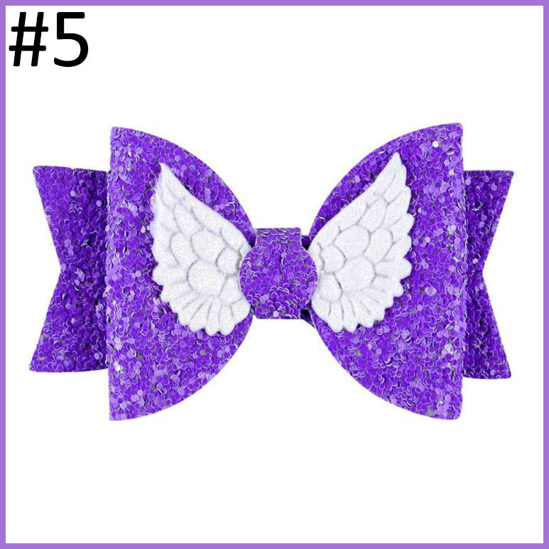 New 3.5 Inch Glitter Princess Hair Bows Cute Sequin Angel Wings