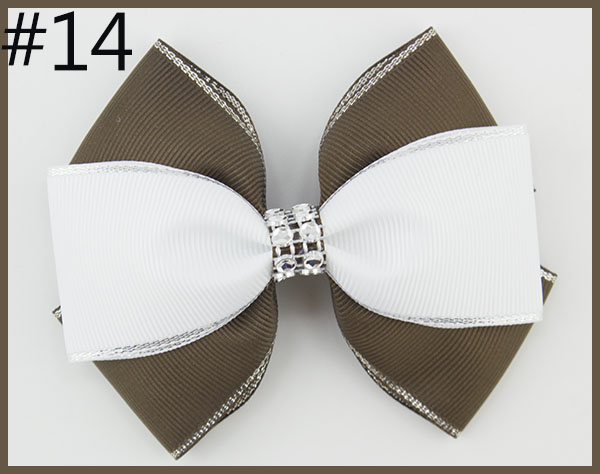 4.5''double layered hair bows silver edge Handmade rhinestone H