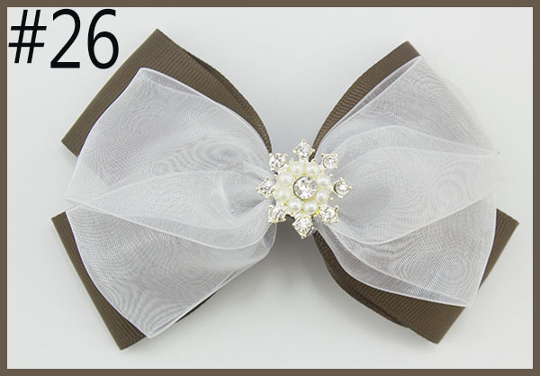 4.5'' silk layered hair bows silver edge Handmade rhinestone Hai