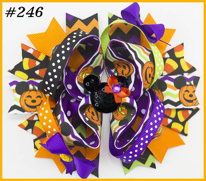 Halloween Hair Bow Minnie Mouse Large Boutique Hair Bow Pink and