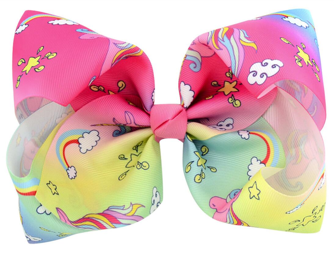 8"Large unicorn Bow With Hair Clip unicorn big hair bows ombre