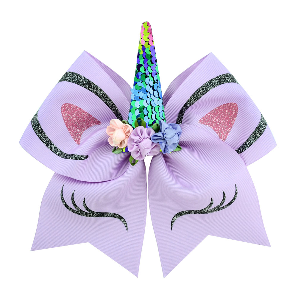 7-8'' Girl Sequin Unicorn Party Cheer Bows Large Unicorn Cheer