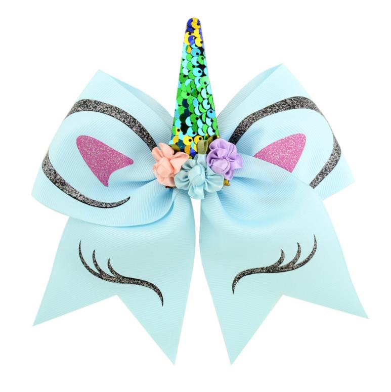 7-8\'\' Girl Sequin Unicorn Party Cheer Bows Large Unicorn Cheer