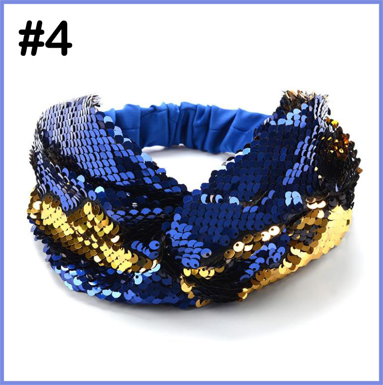 10\'\'*4.5\'\'knot Sequin Girls Headband Mermaid Elastic Fabric