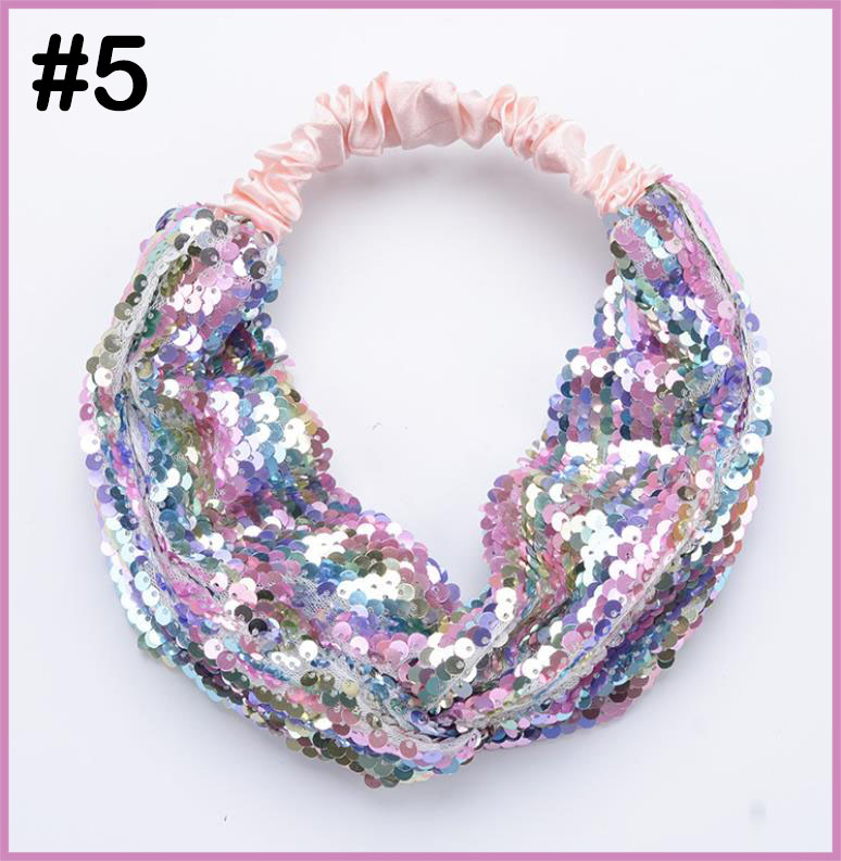 10\'\'*4.5\'\'knot Sequin Girls Headband Mermaid Elastic Fabric