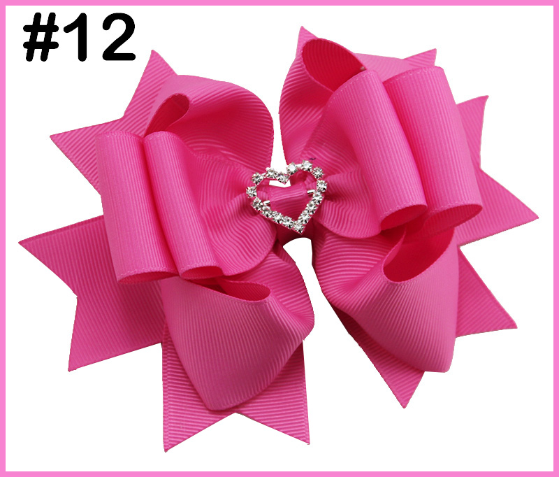 5-5.5'' rhinestones valentine's layered hair bows solid diamond