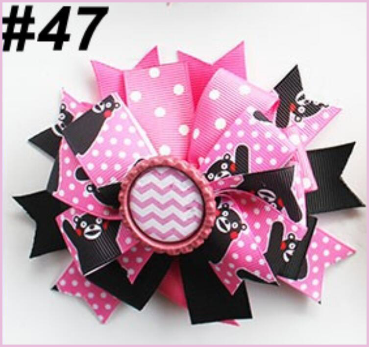 4.5'' Stacked Boutique Hair Bow with Bottle Cap Center hair bows