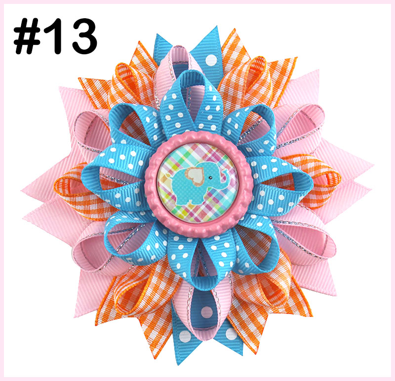 4.5'' bottle cap loopy hair bows Flower hair bow emoji hair clip