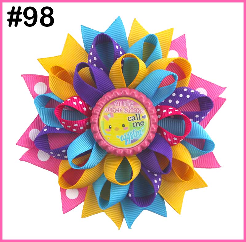 4.5'' bottle cap loopy hair bows Flower hair bow emoji hair clip