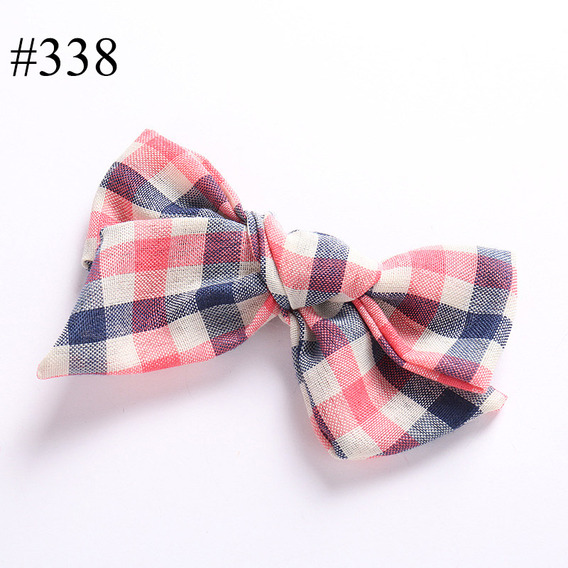 large Cotton and linen bow clip grid bowknot hair clip 1-5 year