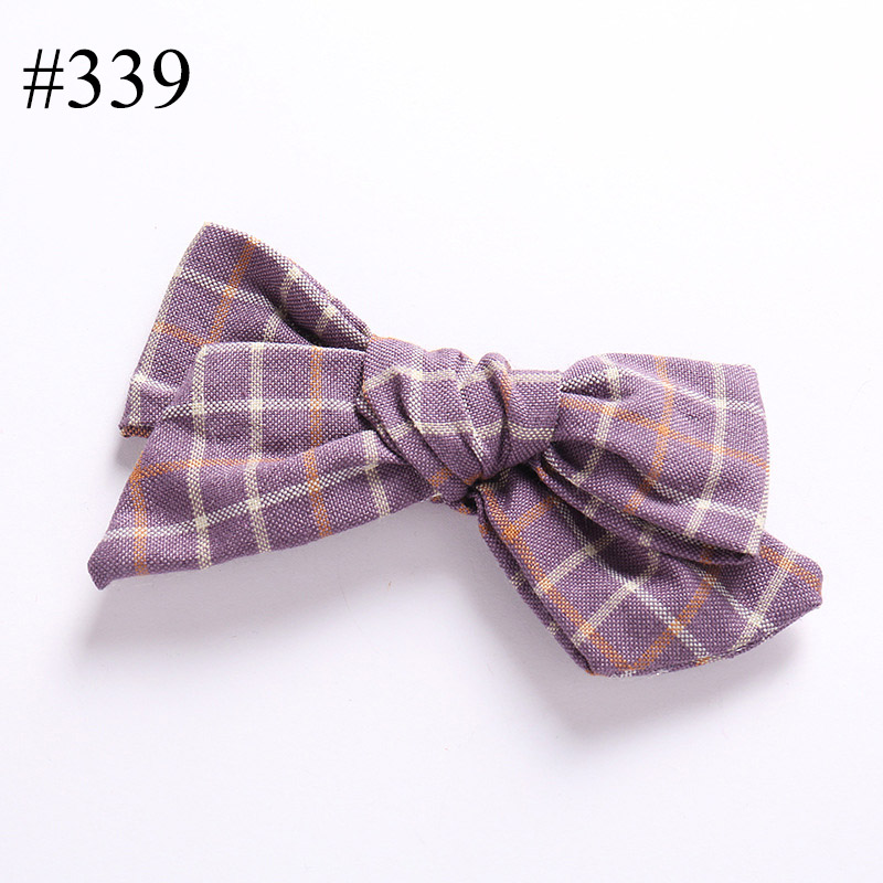 large Cotton and linen bow clip grid bowknot hair clip 1-5 year