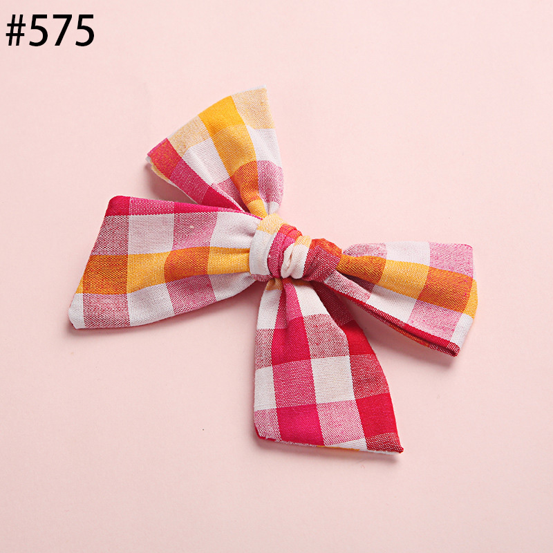 cute baby girls colorful hair clip cotton and linen Plaid bowkno