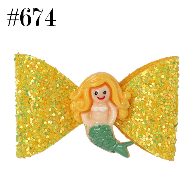 glitter hair bows baby girls with owl and mermaid hair clip