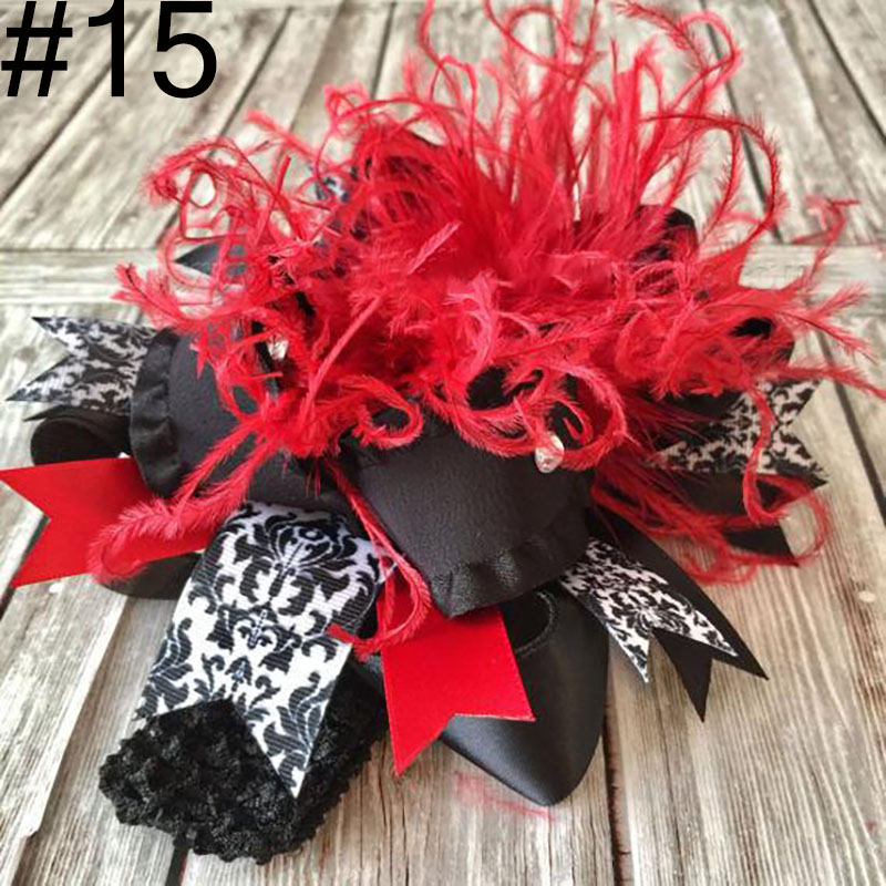Baby Kids christmas ostrich Feather Hair Bows