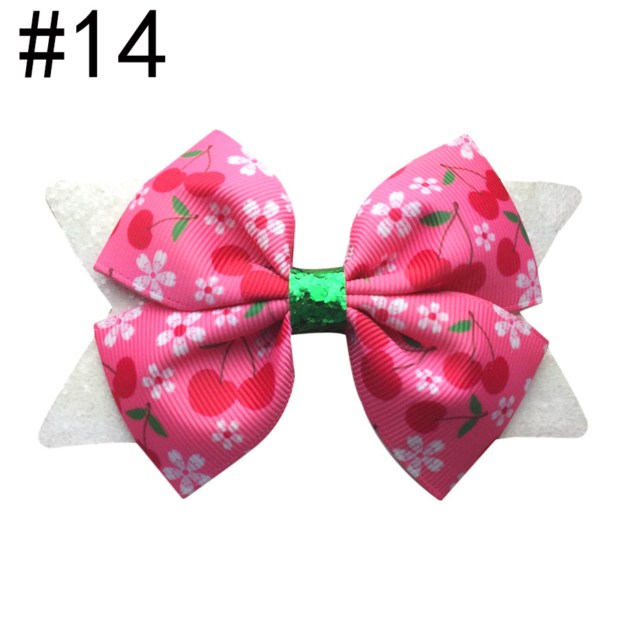 4\'\' Glitter hair bows with print ribbon newest fashion hair bow