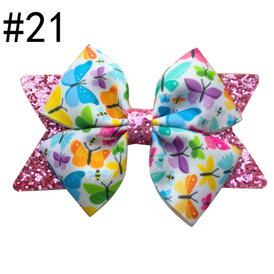 4\'\' Glitter hair bows with print ribbon newest fashion hair bow