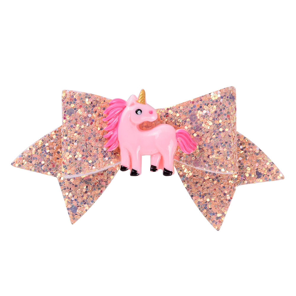 3.7'' Cute Cartoon glitter unicorn hair clips Bow