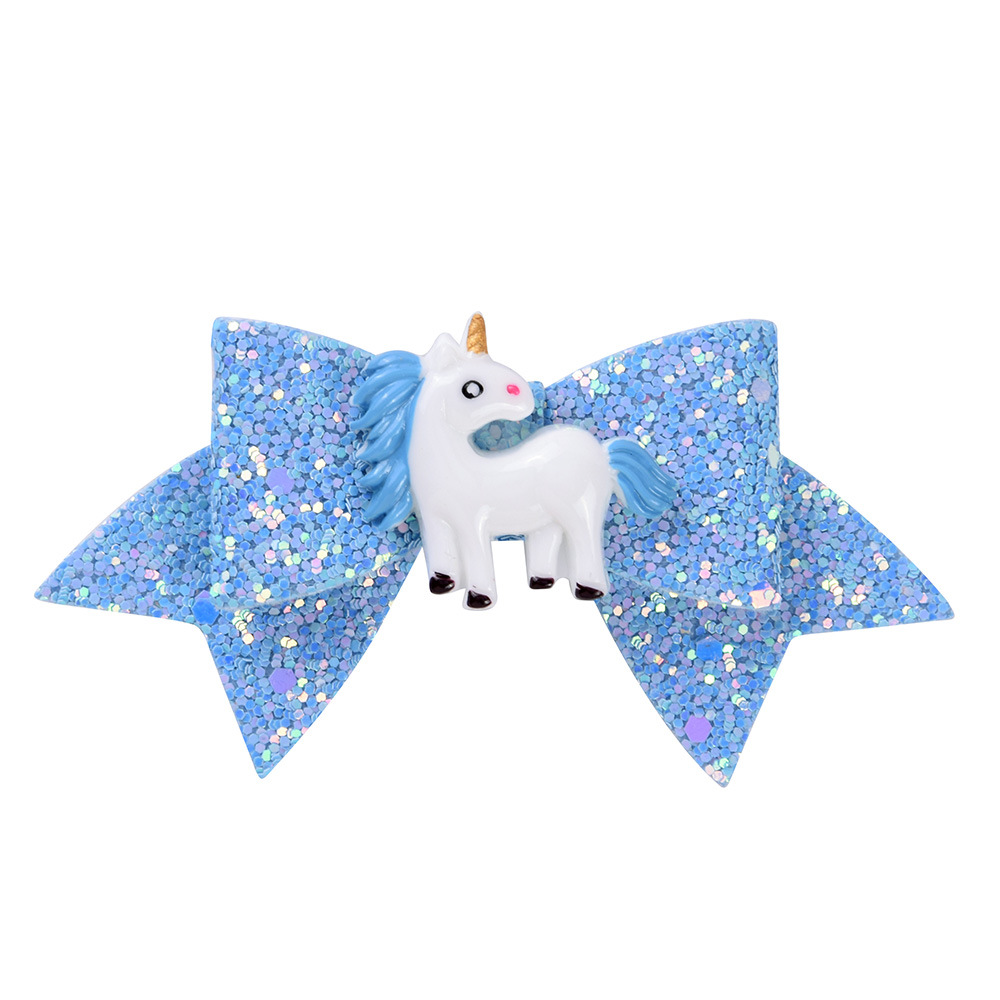 3.7'' Cute Cartoon glitter unicorn hair clips Bow