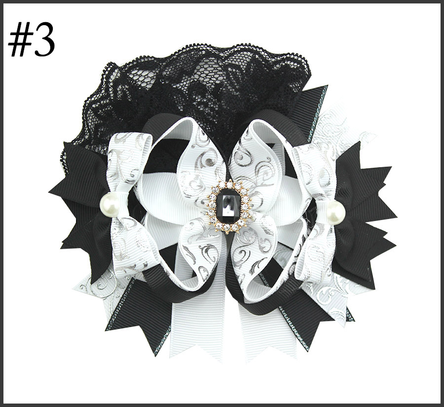 6‘’over the top girl hair bows big lace OTT hair clips with