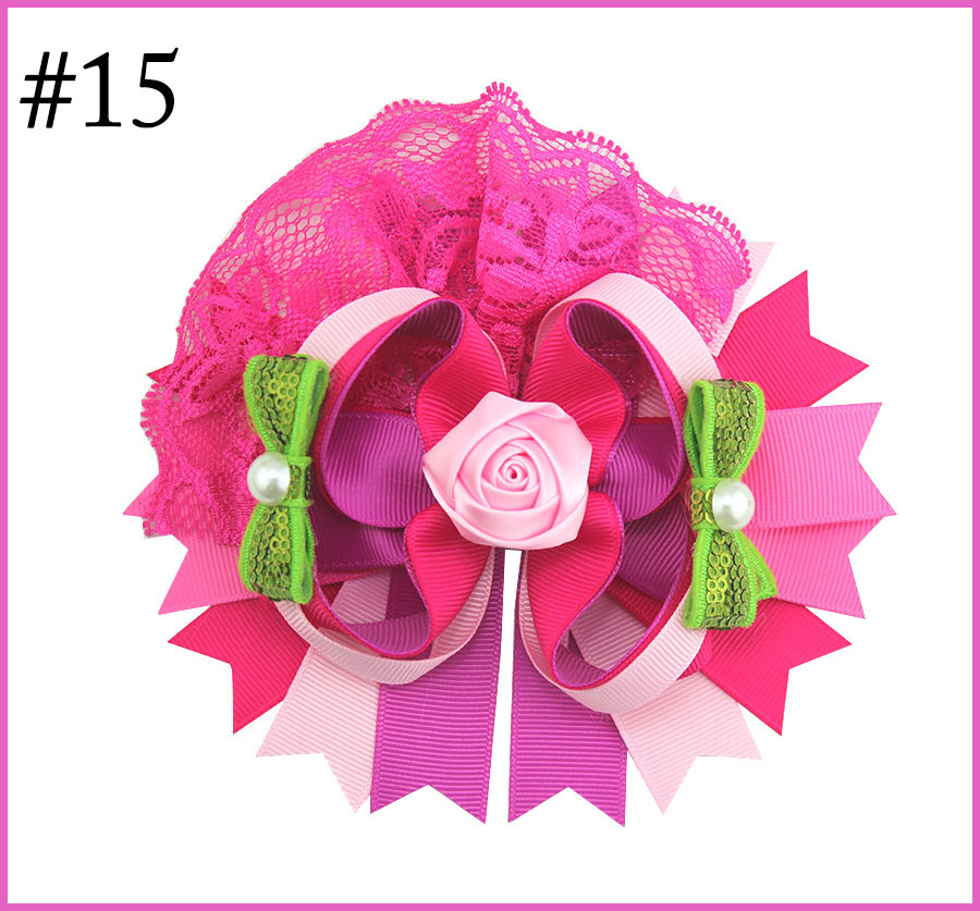 6‘’over the top girl hair bows big lace OTT hair clips with