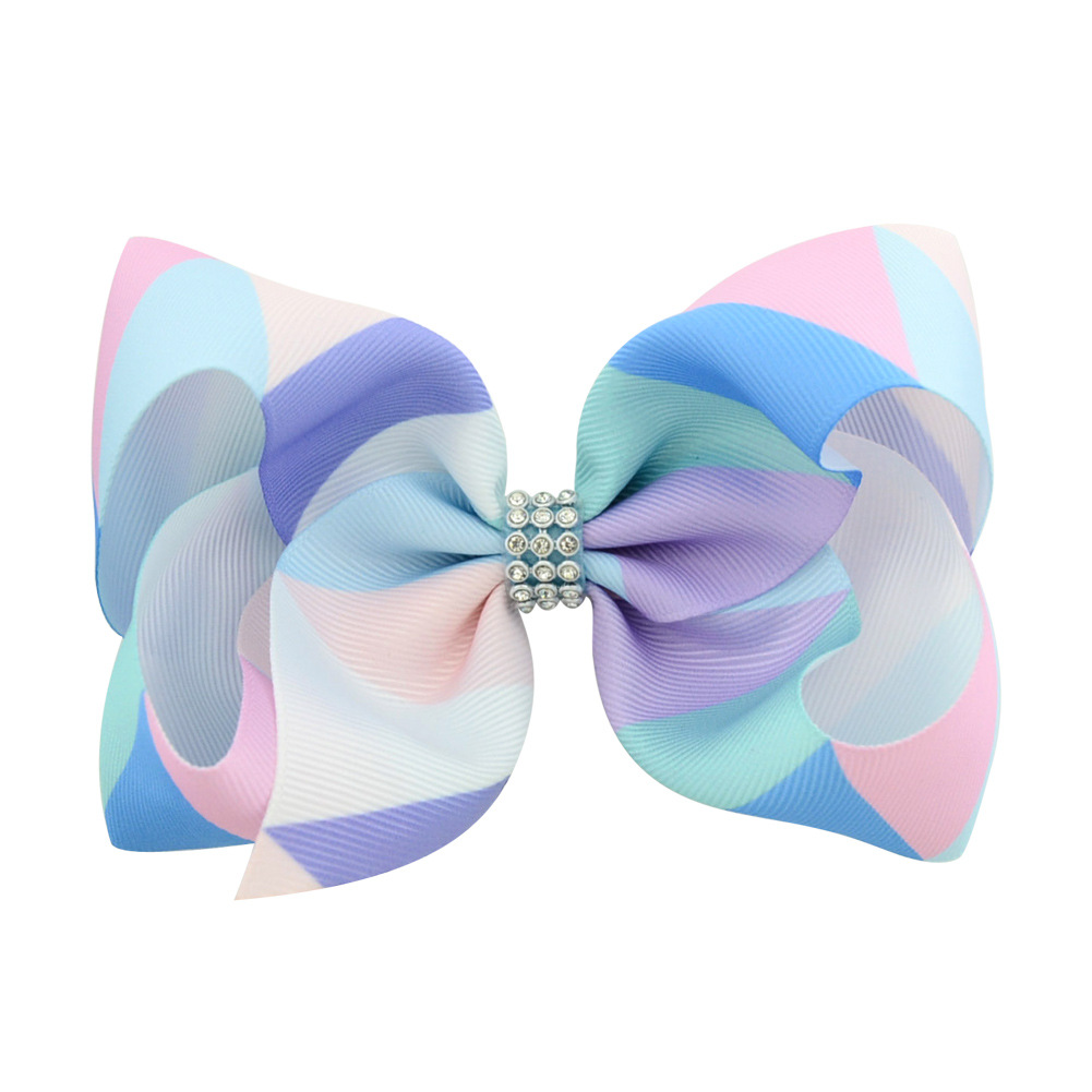 5.5-6inch Rainbow Stripe Print Colored Bow ombre girl hair