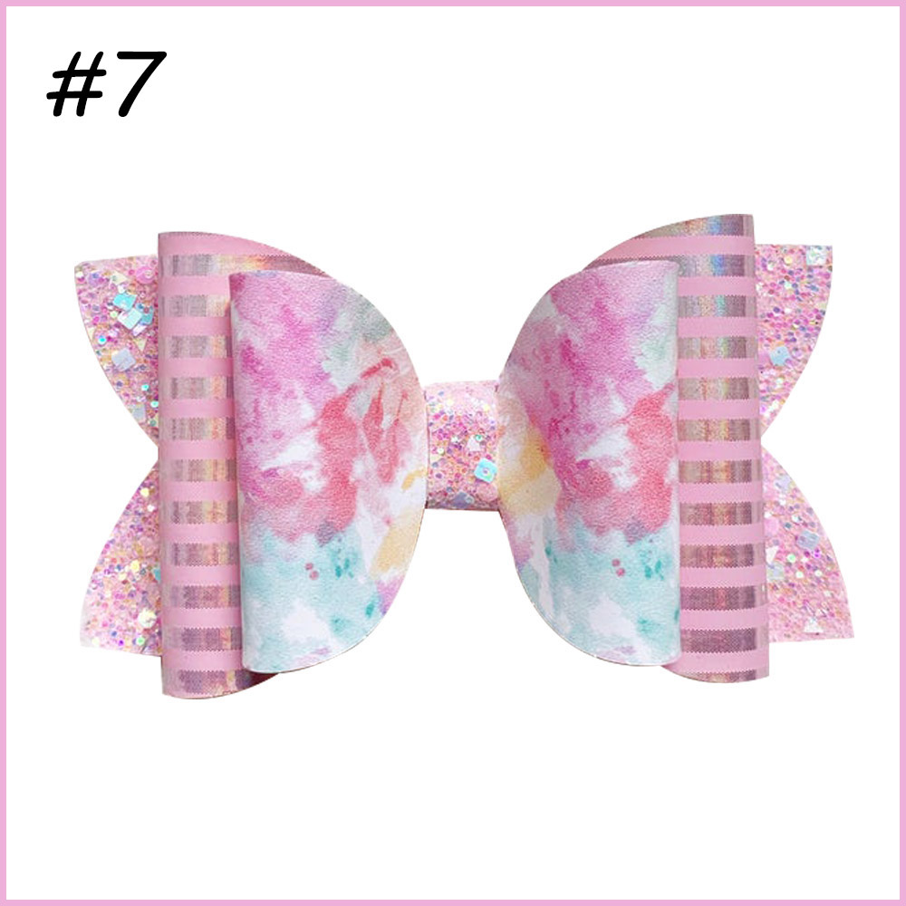 3.5\'\' Glitter hair bows with printed leather flower unicorn