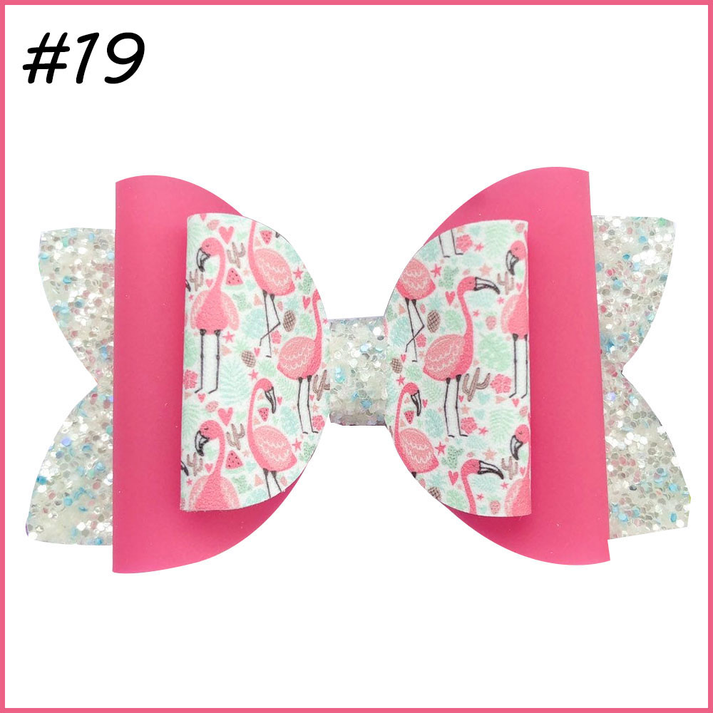 3.5\'\' Glitter hair bows with printed leather flower unicorn