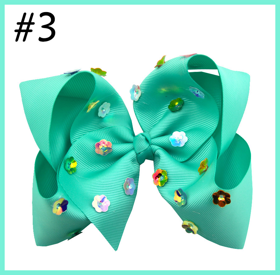 6'' summer neon color hair bows with sequin flower on top