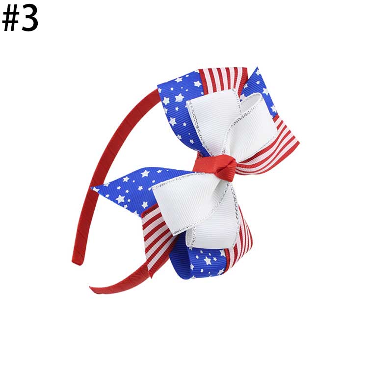 4\'\' USA Flag headbands for kids Children Hair Bow Girls Striped