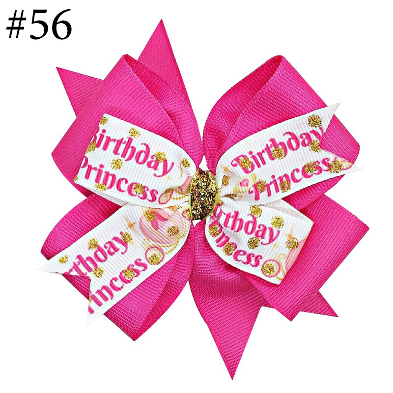 4inch Happy Birthday Hair Bows With Hair Clips For Girl