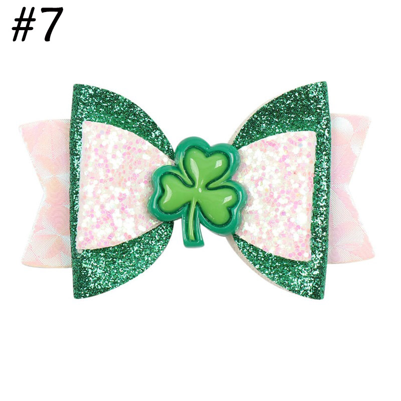 3'' Glitter St Patrick's Day Glitter Hair Bows Clips Irish All