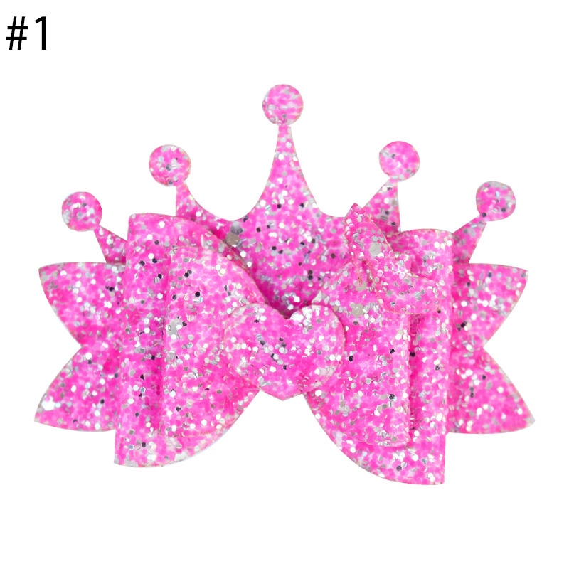 3.5‘’princess crown glitter hair bows for toddle girl hair clip