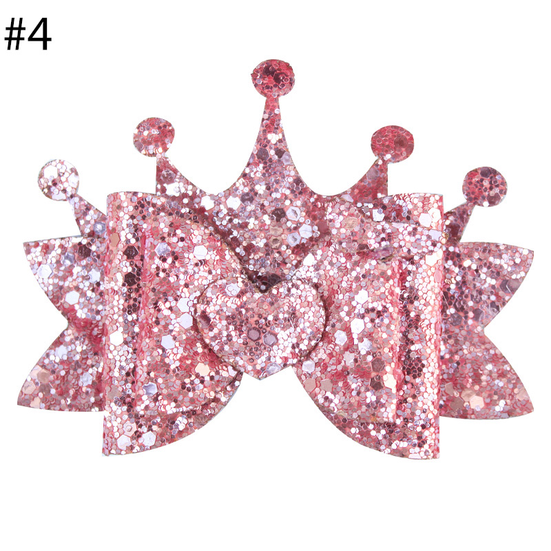 3.5‘’Princess Crown Glitter Hair Bows For Toddle Girl Hair Clip