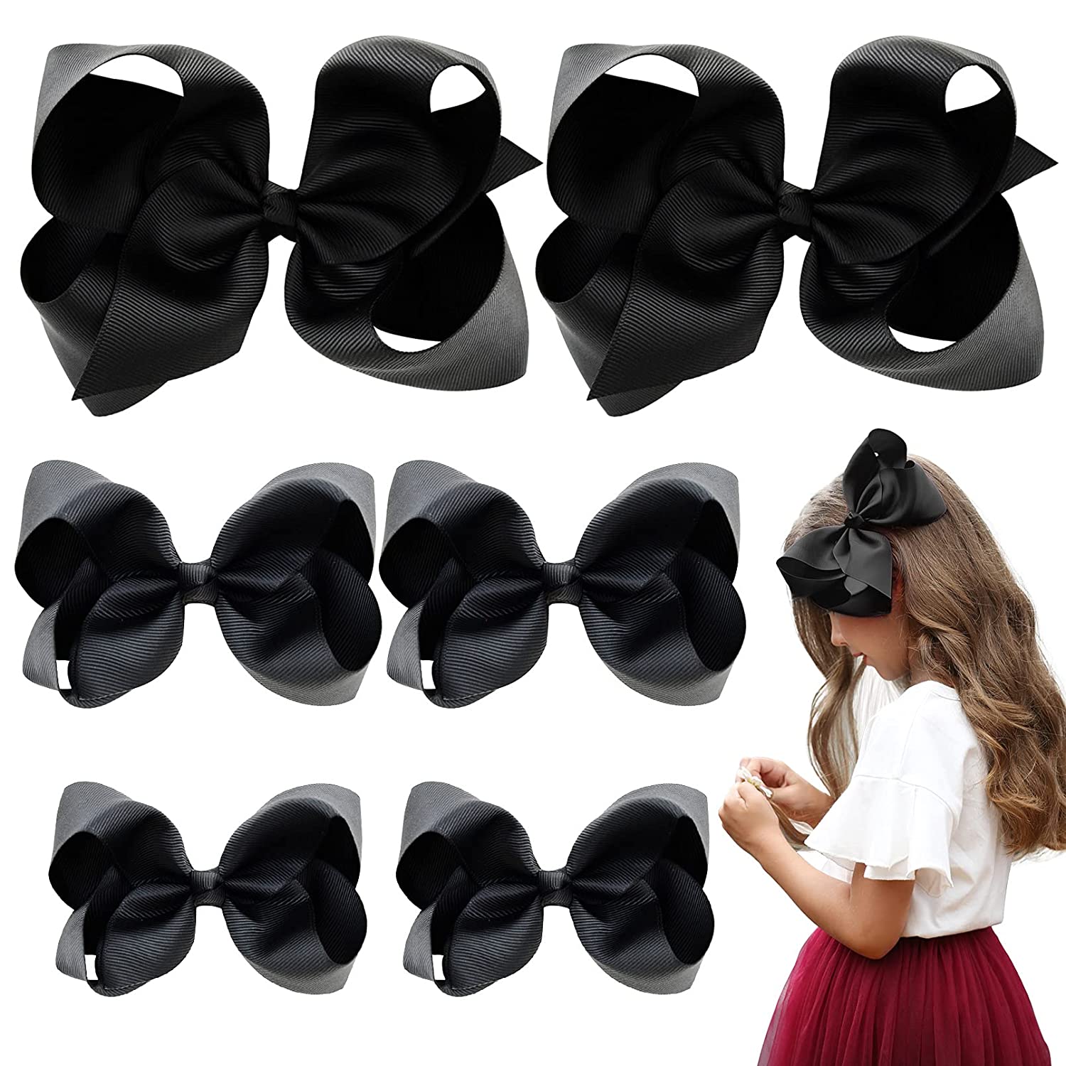 6PCS Girls Toddler bows Clips Kids Hair Accessories( 6inch ×2,