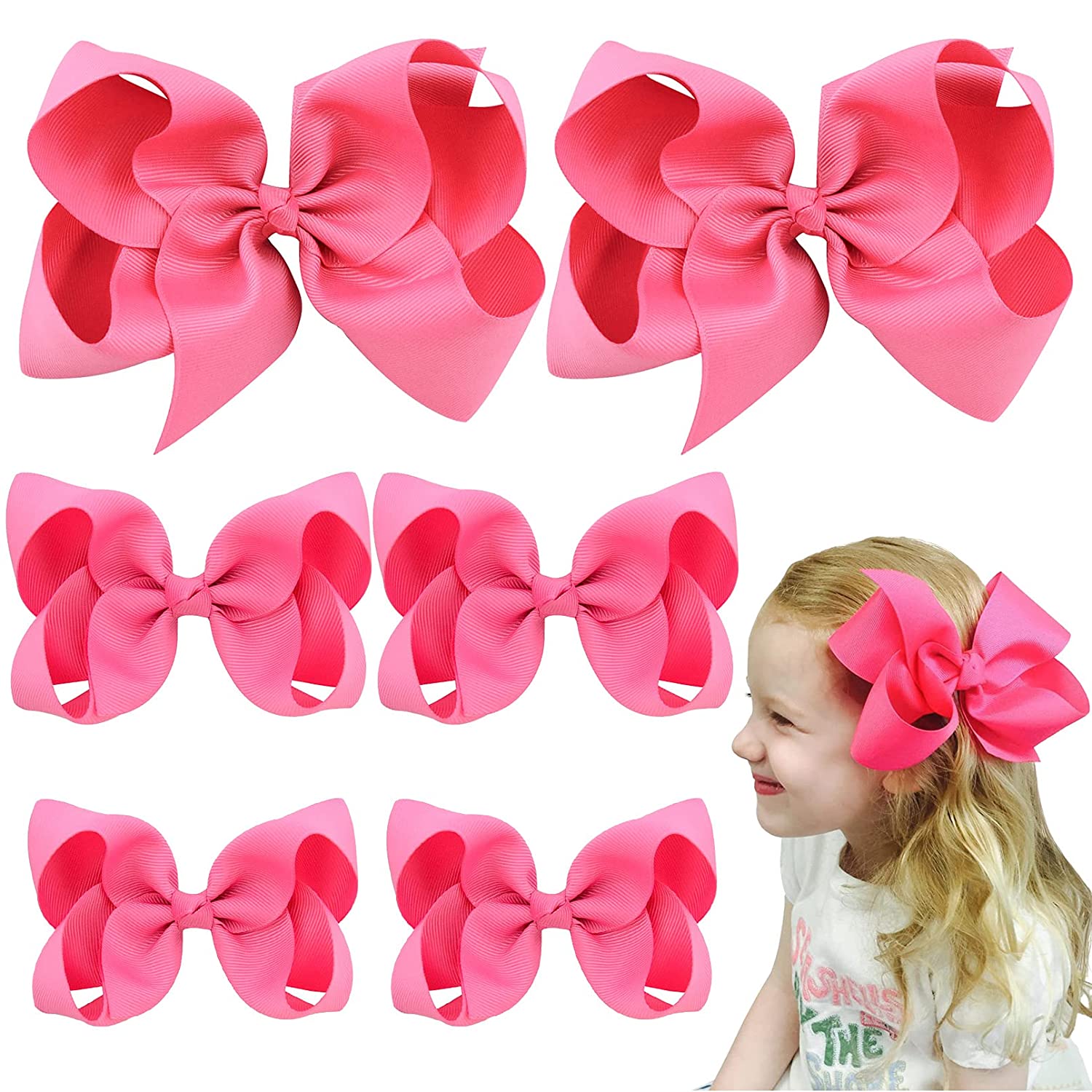 6PCS Girls Toddler bows Clips Kids Hair Accessories( 6inch ×2,