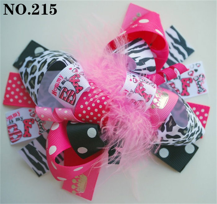 5.5inch valentines day funky fun hair bows with feather for girl