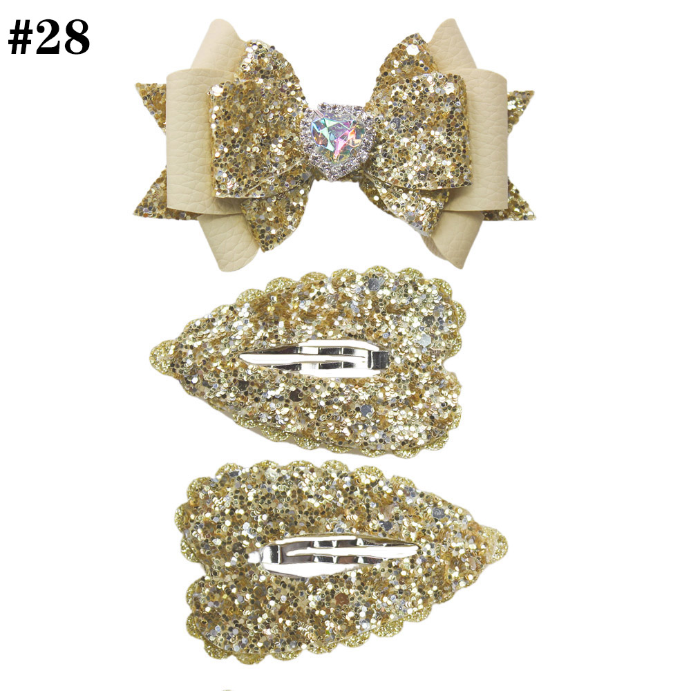 3.5'' Glitter Hair Bow For Girls Set With Snap Hair Clip