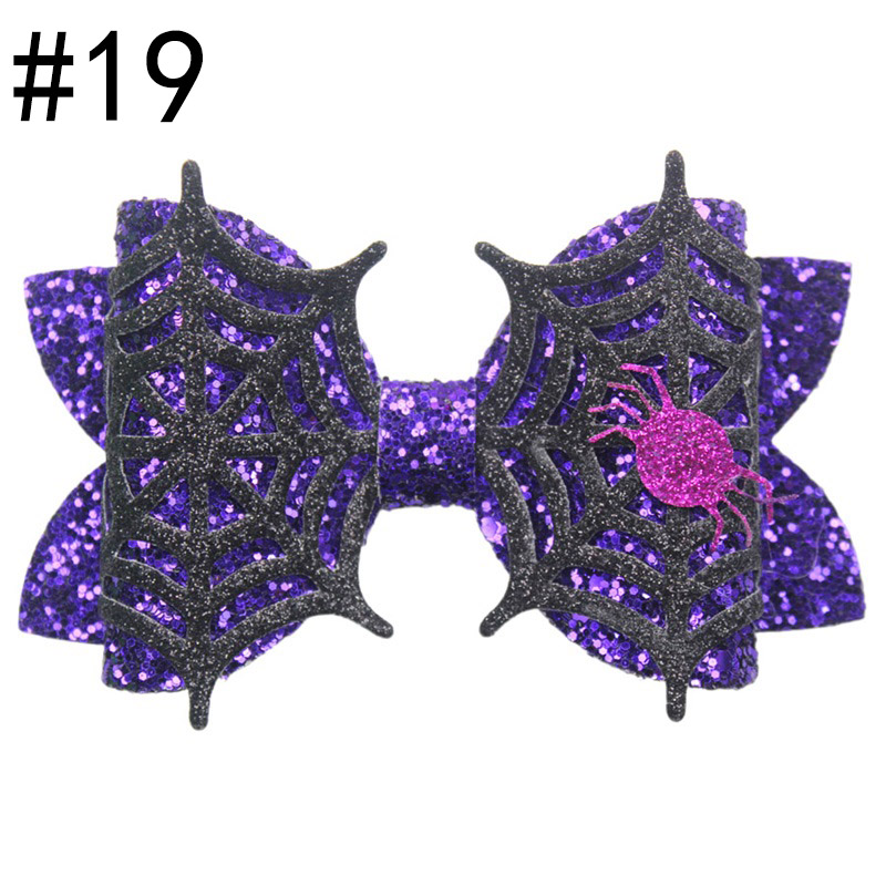 5\'\' Glitter spiderweb bows halloween spider girl hair clip