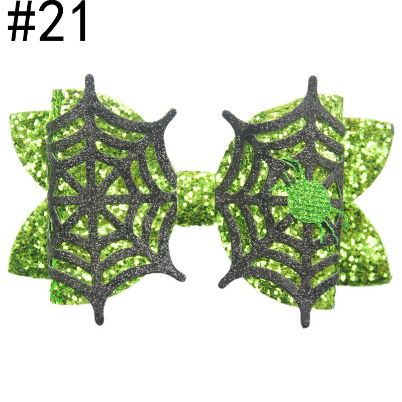 5'' Glitter spiderweb bows halloween spider girl hair clip