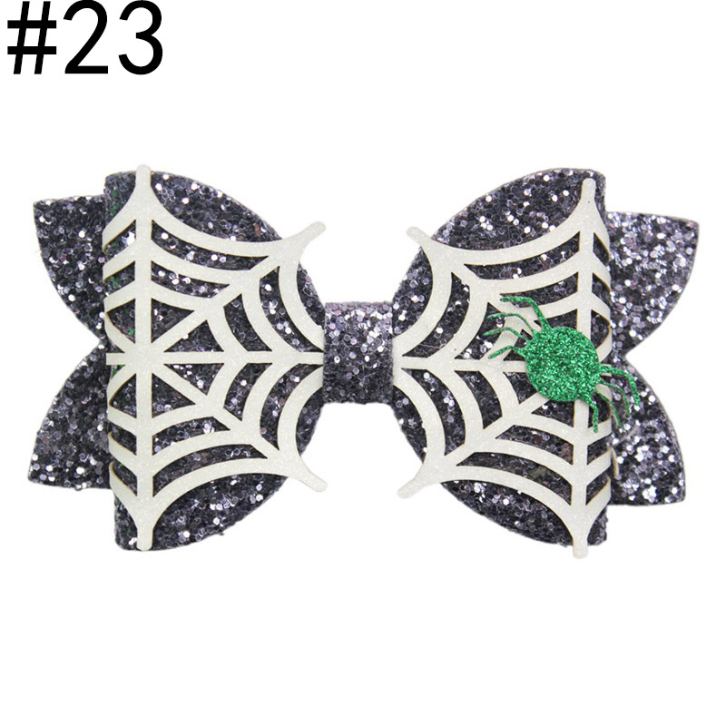 5\'\' Glitter spiderweb bows halloween spider girl hair clip