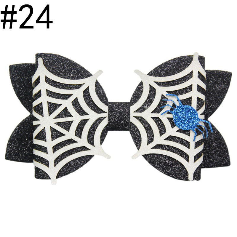 5'' Glitter spiderweb bows halloween spider girl hair clip