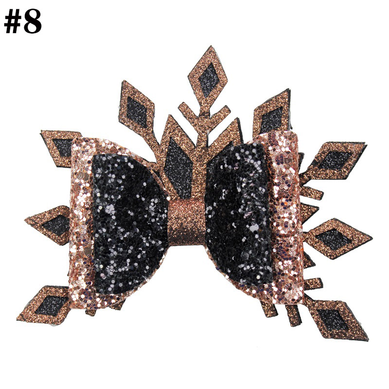 4\'\' Glitter snowflake hair bows large bling leather clip