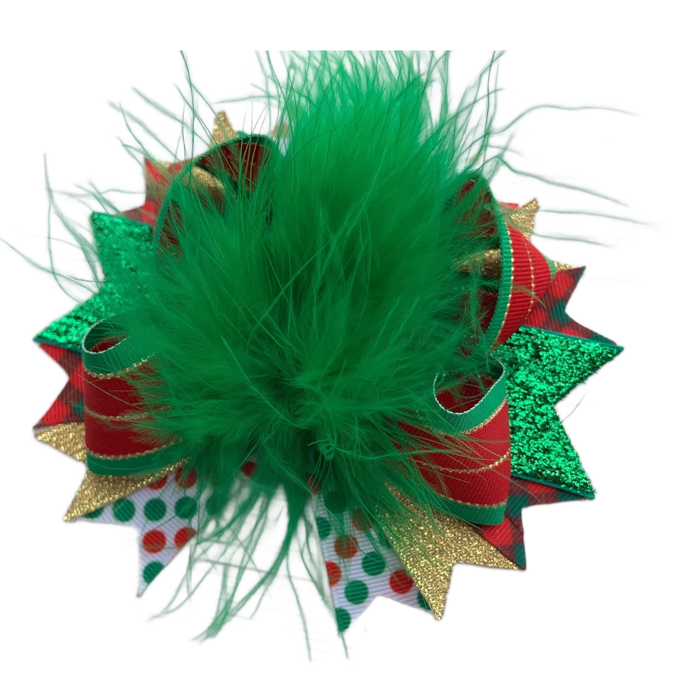 ostrich feather christmas hair bows fashion Buffalo Plaid
