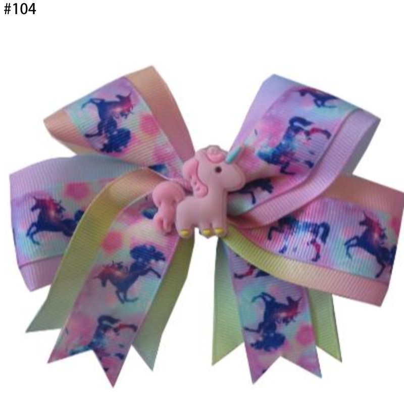 4.5inch rainbow unicorn double cheer hair bows