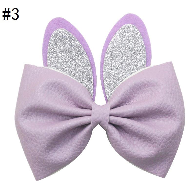 5.5'' Glitter rabbit hair bows easter bunny inspired leather cli