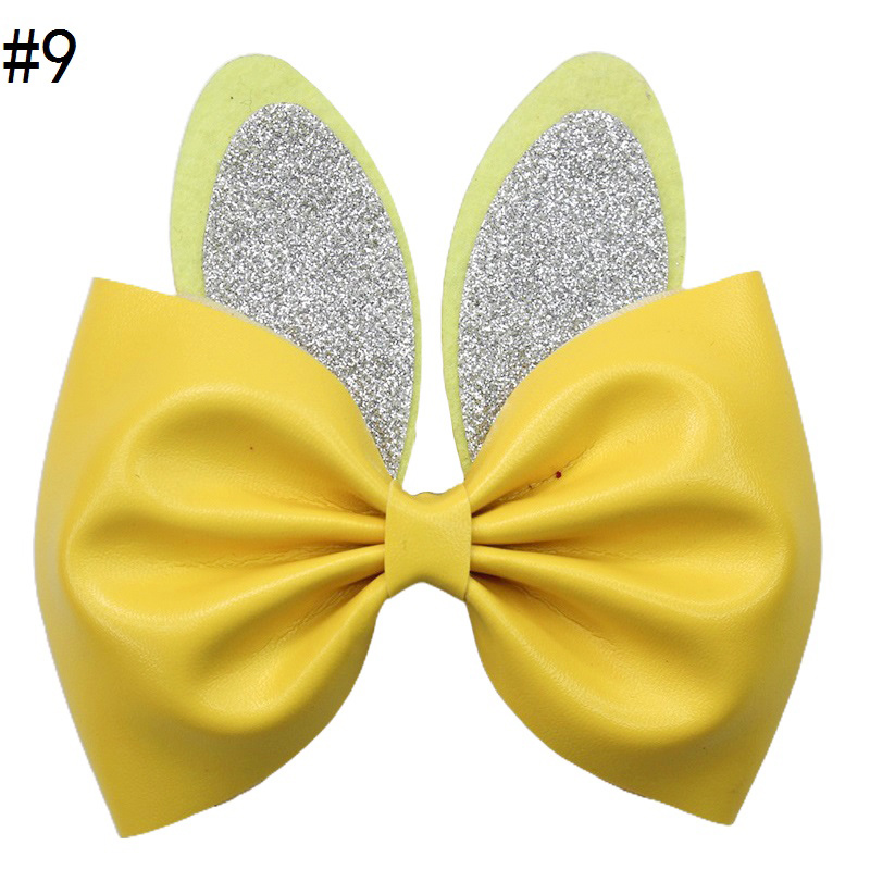 5.5'' Glitter rabbit hair bows easter bunny inspired leather cli