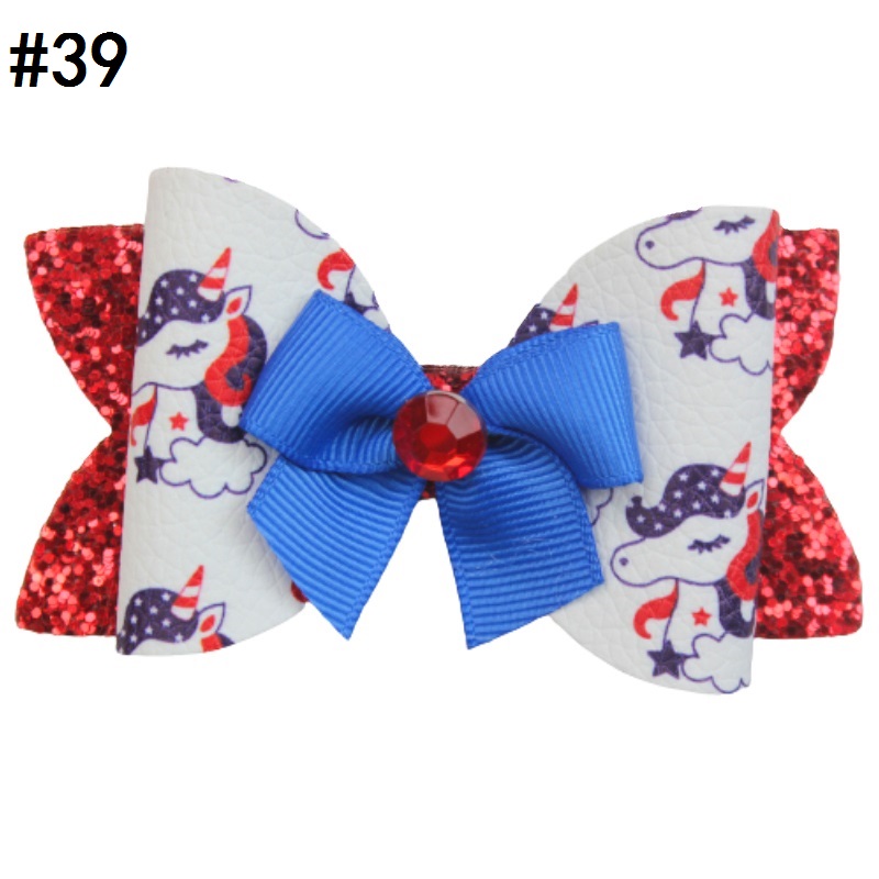 4th of July bows leather faux Patriotic bows