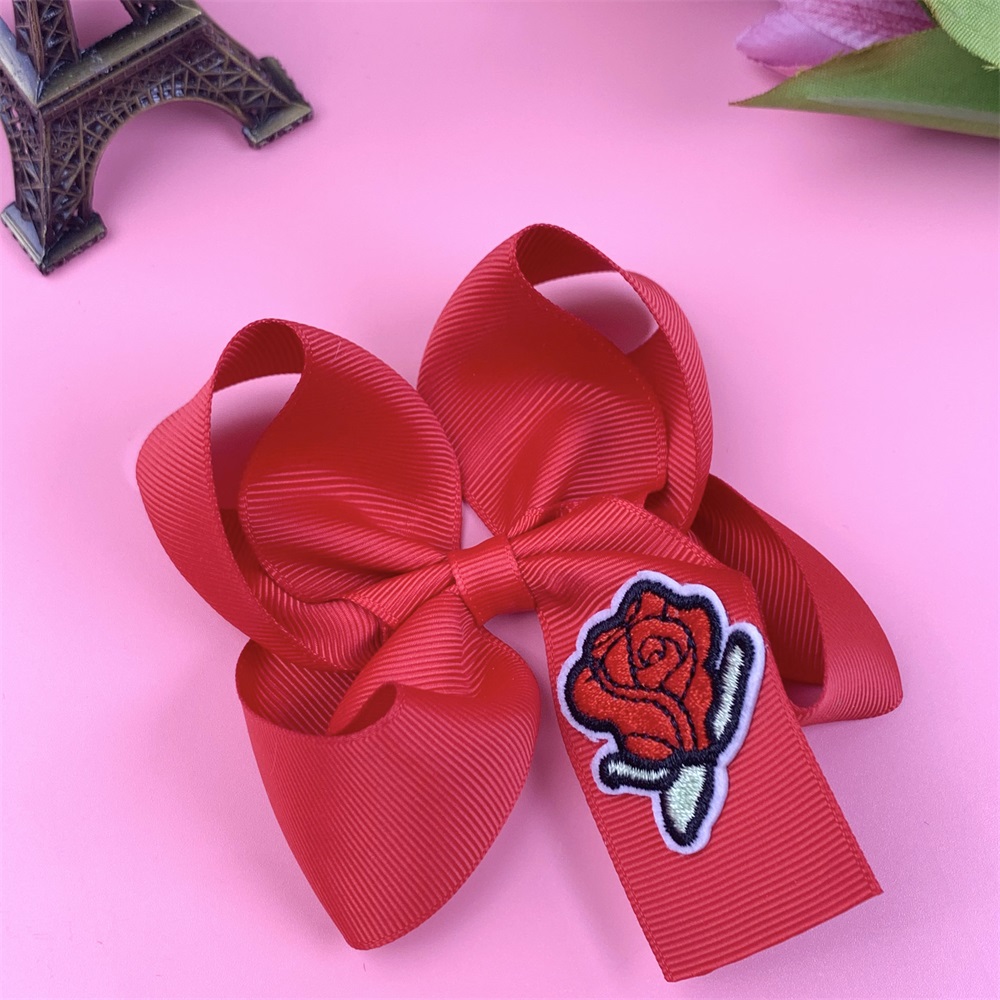 4'' embroidery valentine's day boutique hair bows for girl rose